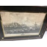 19th century naval print in verre eglomise frame, together with a framed floral print