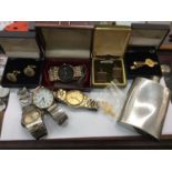 Pair 9ct gold cufflinks, various wristwatches and sundries