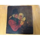 19th Century Dutch School Oil on panel- man reading and woman with water jug at a table
