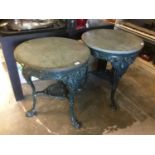 Pair of black painted pub tables