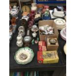 Victorian Cranberry glass, together with ceramics, tea cards, barometer and sundries