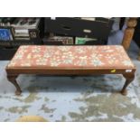 Mahogany long stool with tapestry embroidered seat