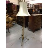 Edwardian brass standard lamp converted from oil lamp , with shade