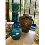 Antique Oriental turquoise glazed dragon vase