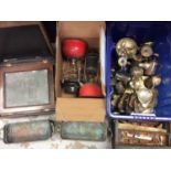 Quantity metal ware, plated items, hand tools and fittings, lamps and sundries