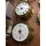 Brass cased ships clock and similar barometer