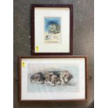 Herbert Dicksee - etching in glazed frame - Dogs sleeping,