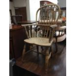 19th century Windsor elm stick back elbow chair on turned legs