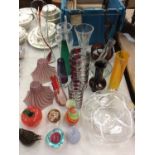 Group art glass and coloured glass ware vases and ornaments