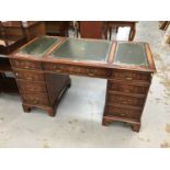Reproduction twin pedestal desk with rectangular top, leather lined