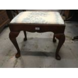 Queen Anne-style mahogany dressing stool on shell carved cabriole legs