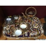 Victorian Davenport cabaret set on tray with Imari pattern