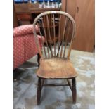 19th century childs beech and elm comb back Windsor chair