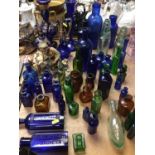 Group of Victorian blue glass poison bottles