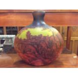 Coloured glass vase with moulded rural scene decoration