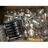 Group of Silver handles tea knives and various plated cutlery including souvenir spoons