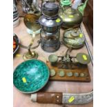 Chinese brass vessel together with Victorian postal scales etc