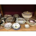 Collection of ceramics including Royal Doulton tureen, shell shaped dishes and plates