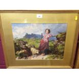 Two Victorian coloured prints - young girls within rural landscapes, in glazed gilt frames