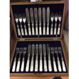 Set of mother of pearl handled fish knives and forks, cased