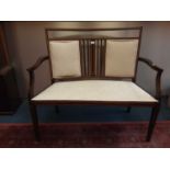 Good quality Edwardian inlaid mahogany salon sofa with padded seat on square taper front legs