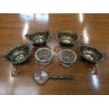 Set of four Victorian silver salts, two glass salts and lor