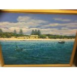 H wangaller oil on canvas Coastal scene, signed 87 x 118cm framed,