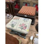 Victorian carved oak square footstool with tapestry top