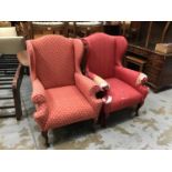 Pair of Queen Ann style wing back armchairs