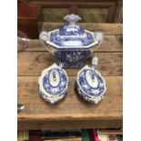 Blue printed soup and sauce tureens