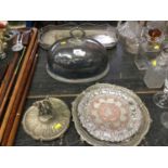 Group of silver plated wares to include serving a dome, gallery tray and slavers
