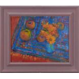 Ken Cuthbert oil on canvas - Still Life With Marigolds, signed and dated '02, in painted frame,