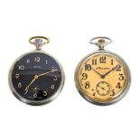 1940s Russian 'Railway' pocket watch by Molnija with 15 jewel keyless movement in nickel case with a