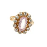 Pink topaz and diamond cluster ring