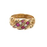 Early 20th century 18ct gold ring set with rubies and diamonds