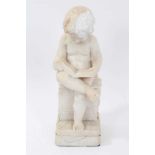 19th century Continental carved white marble figure of a putto reading a book