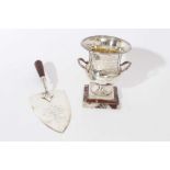 Edwardian silver vase and contemporary silver presentation trowel.