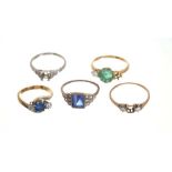 Five antique gold dress rings