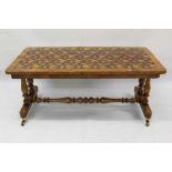 Victorian stretcher table inlaid with tumbling block design