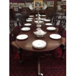 19th century triple pedestal mahogany dining table, with two additional leaves