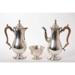 Georgian style silver coffee pot, matching hot water pot and sugar bowl