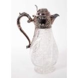 Edwardian cut glass silver mounted claret jug, Sheffield 1903