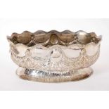 Victorian silver Rose bowl of oval form with Queens Regiment presentation inscription