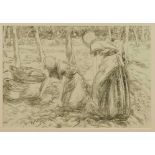 Harry Becker (1865-1928) lithograph - The Potato Pickers, in glazed frame, 37cm x 54cm