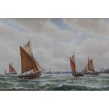 George Stanfield Waters (1838-1924) watercolour - Leigh boats off Southend, signed, in glazed gilt f