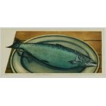 Elizabeth Morris, signed limited edition etching - Wild Salmon, 36/100, in glazed frame, 25cm x 55cm