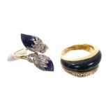 Two 18ct gold diamond and enamel dress rings