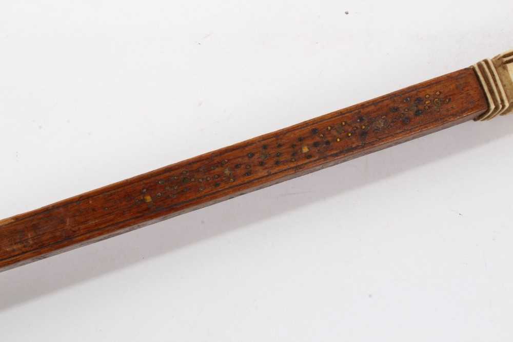 Unusual wood and bone cane with metal inlaid ornament dated 1801 - Image 6 of 7