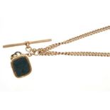 9ct gold watch chain with hardstone fob