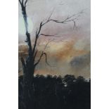 *Clive Madgwick, moonlit tree line, watercolour and bodycolour